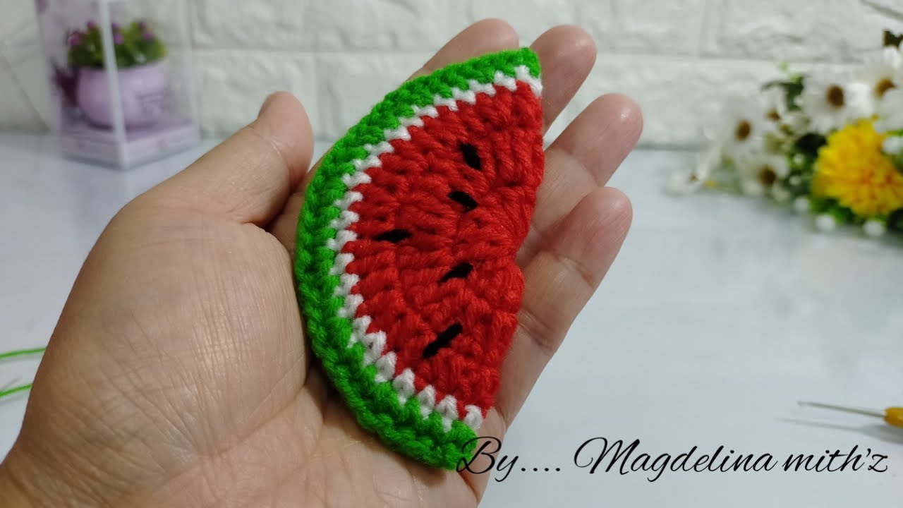 Crochet slice watermelon / Toturial mengait potongan buah tembikai  atas sarung kotak tisu