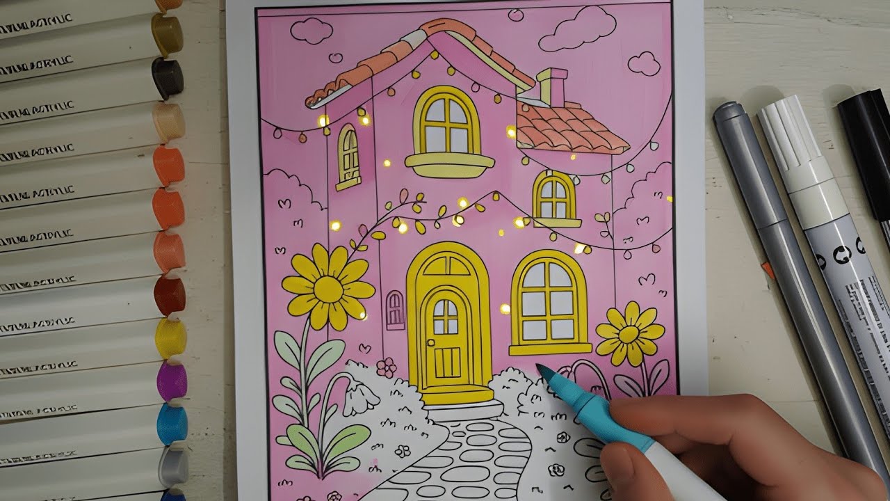 COLORING THE PINK HOUSE AND SMALL LAMP #coloringpages #coloringadventure