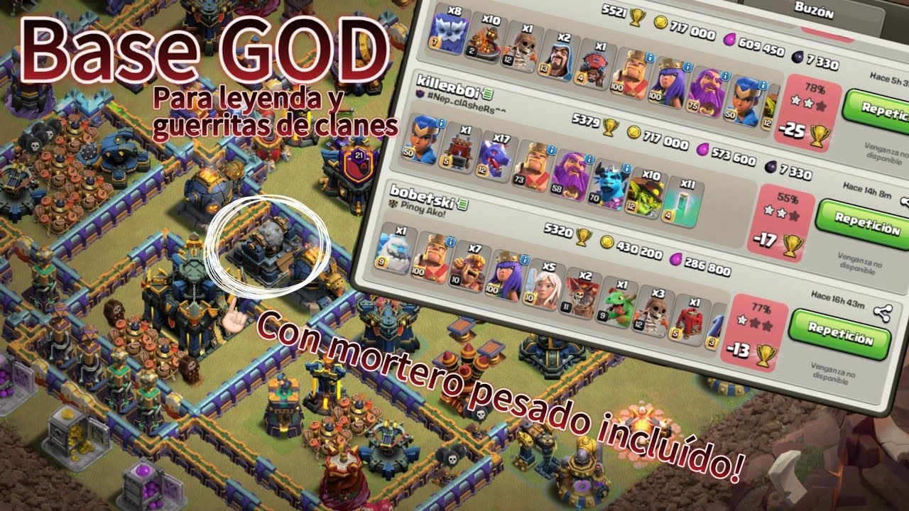 Está base + el mortero pesado 👌🏻 Defensas guchi y link de la base en la descripción! Coc