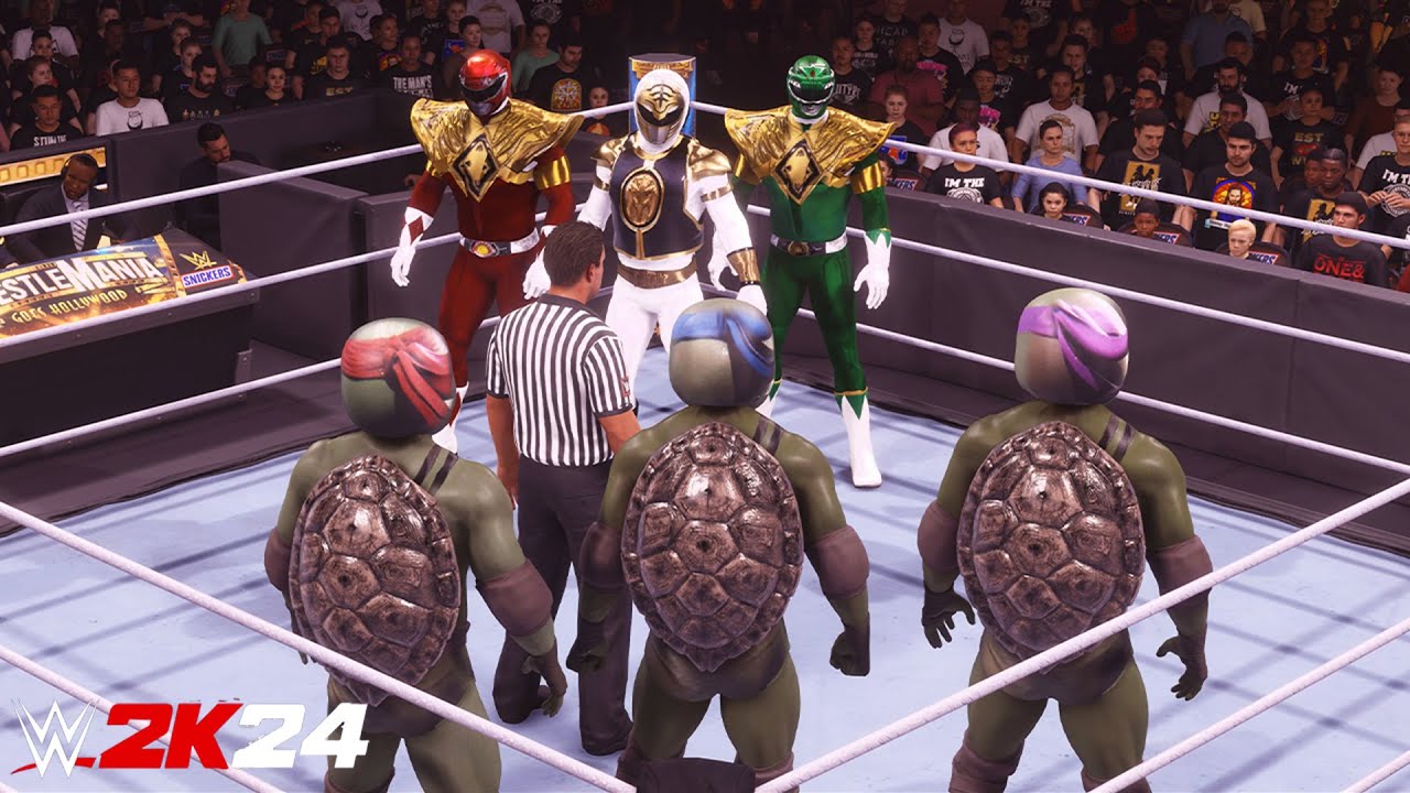 Черепашки-ниндзя против Могучих рейнджеров (MMPR) | Матч на выбывание — WWE 2K24 — PS5 [4K 60FPS]