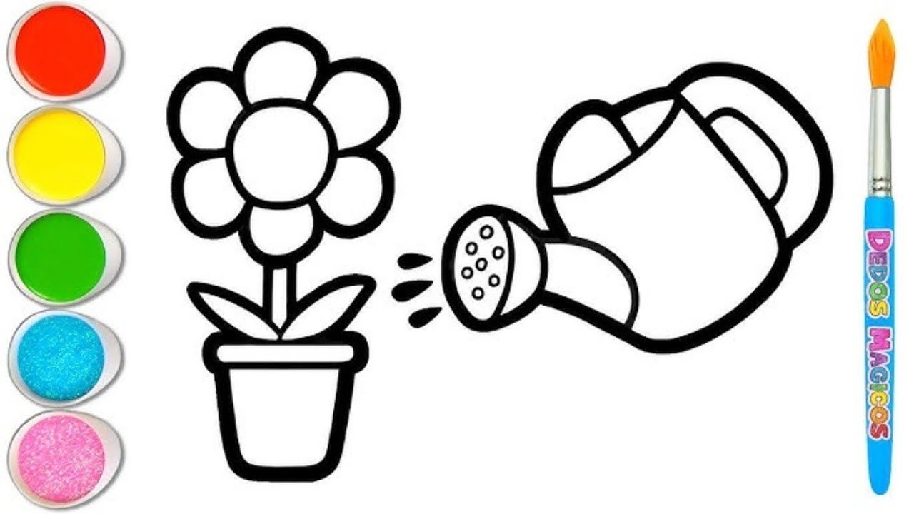 Flower Pot Drawing for Kids 🌼 | Easy Watering Can Drawing & Coloring
