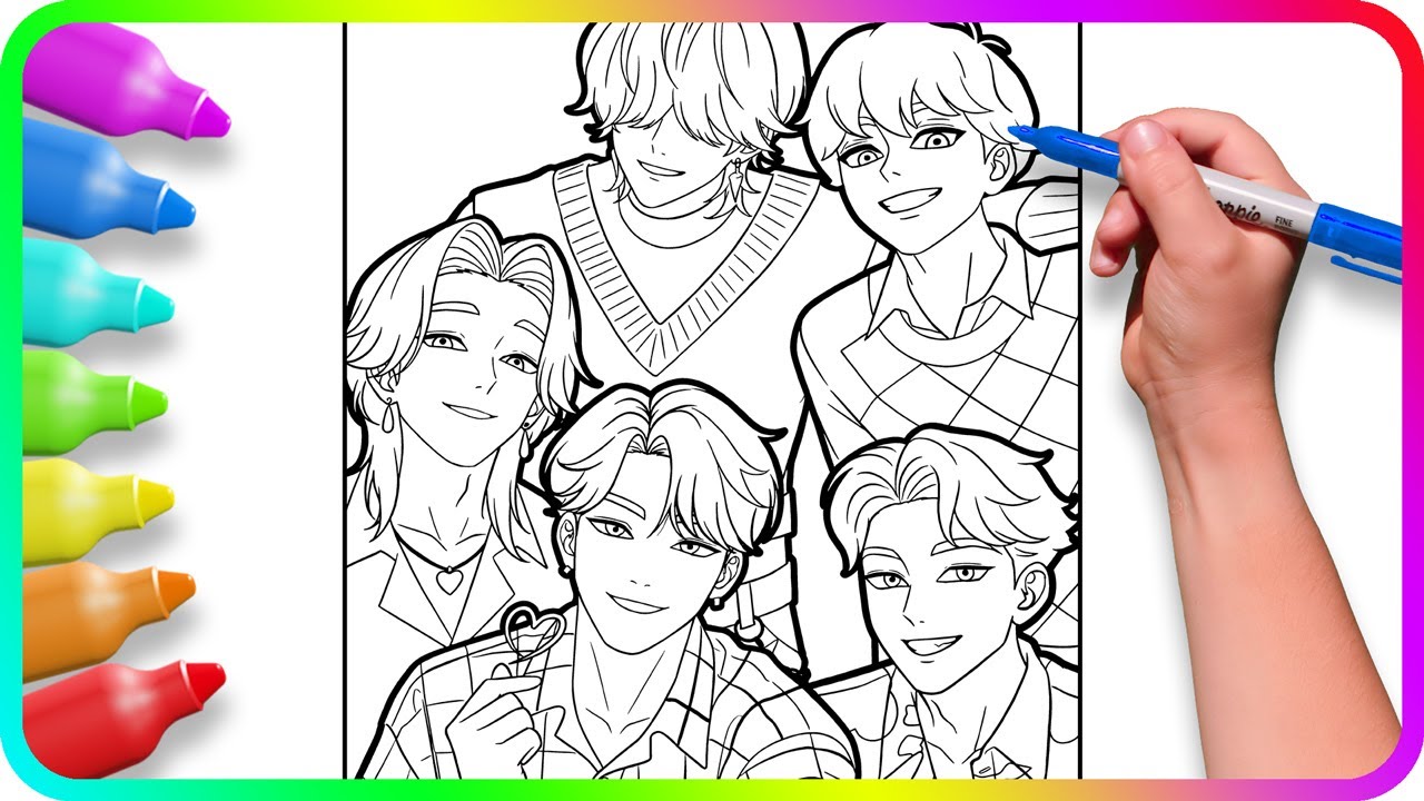 KPop Demon Hunters FanArt Coloring Pages - Saja Boys. Satisfying Coloring Kpop Characters