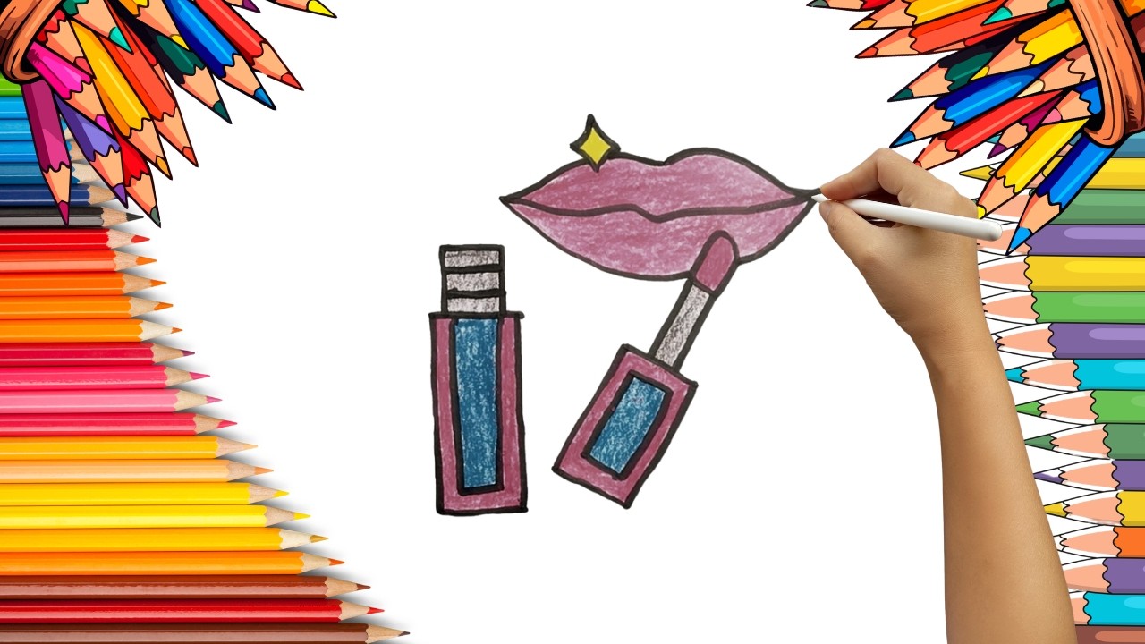 How To Draw cute Lipstick Drawing, Painting & Coloring For Kids and Toddlers_ Child Art 🐋🌈🎨