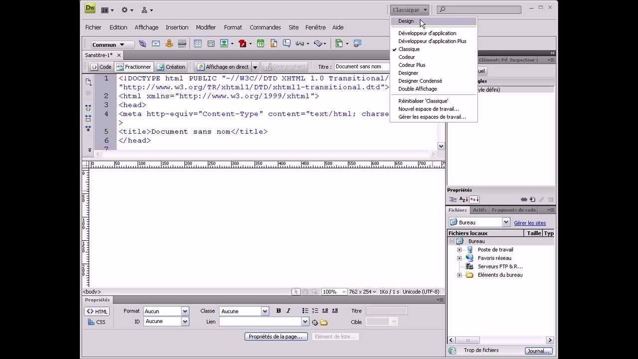 Formation Dreamweaver -2-Création d'un espace de travail