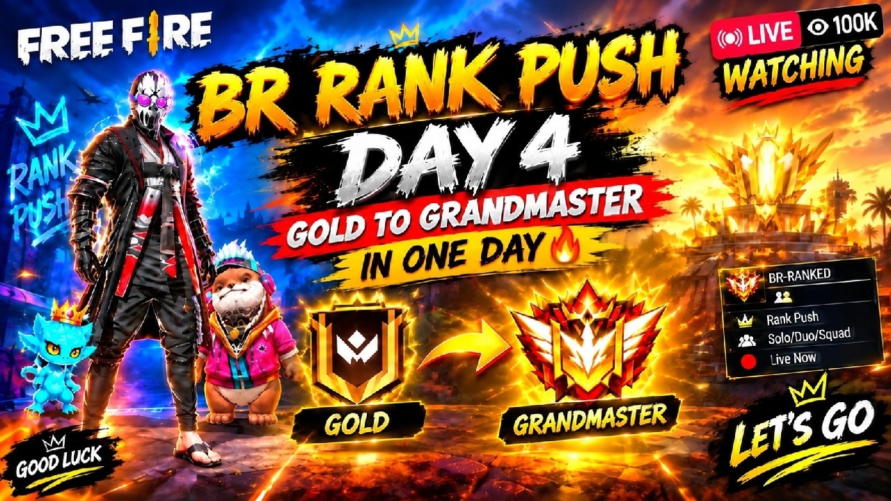 DAY 4Live 🔥 BR RANK PUSH &ndash; GOLD TO GRANDMASTER IN ONE DAY! 🔥 Gold se Grandmaster 🚀🏆