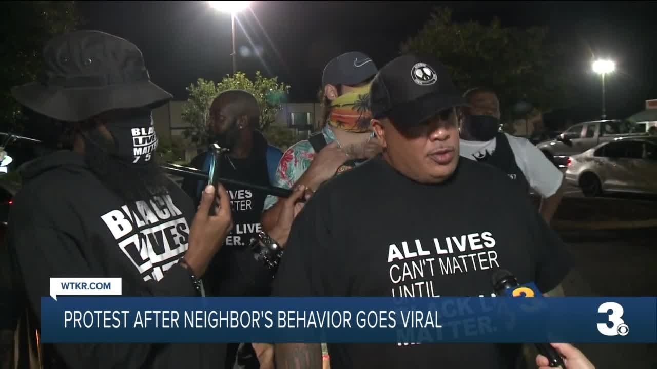 Protest after neighbor's behavior goes viral