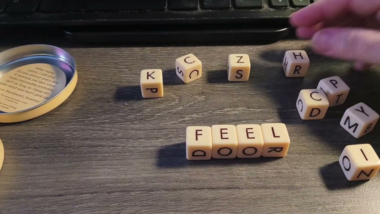 Trying the NEW Q-Less game!!! #games #q-less #dice #scrabble 