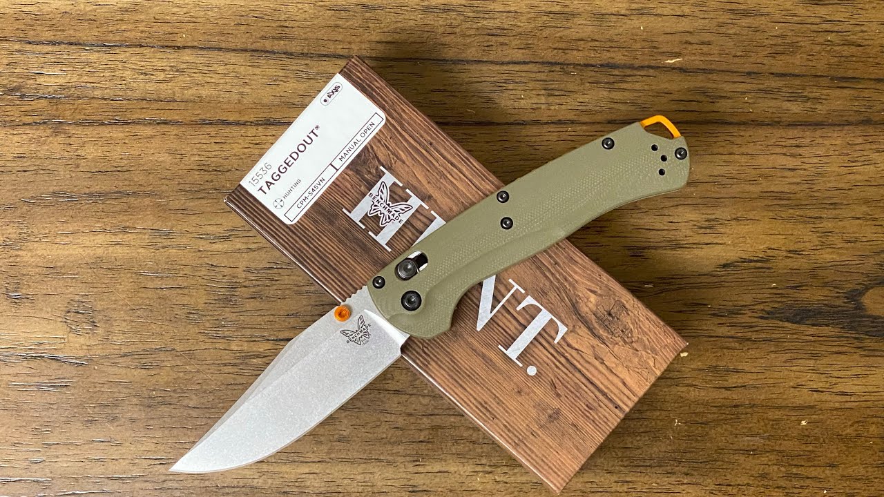Benchmade Taggedout 15536 Knife - CPM-S45VN Clip Point OD Green G10 Orange Anodized Aluminum Spacers