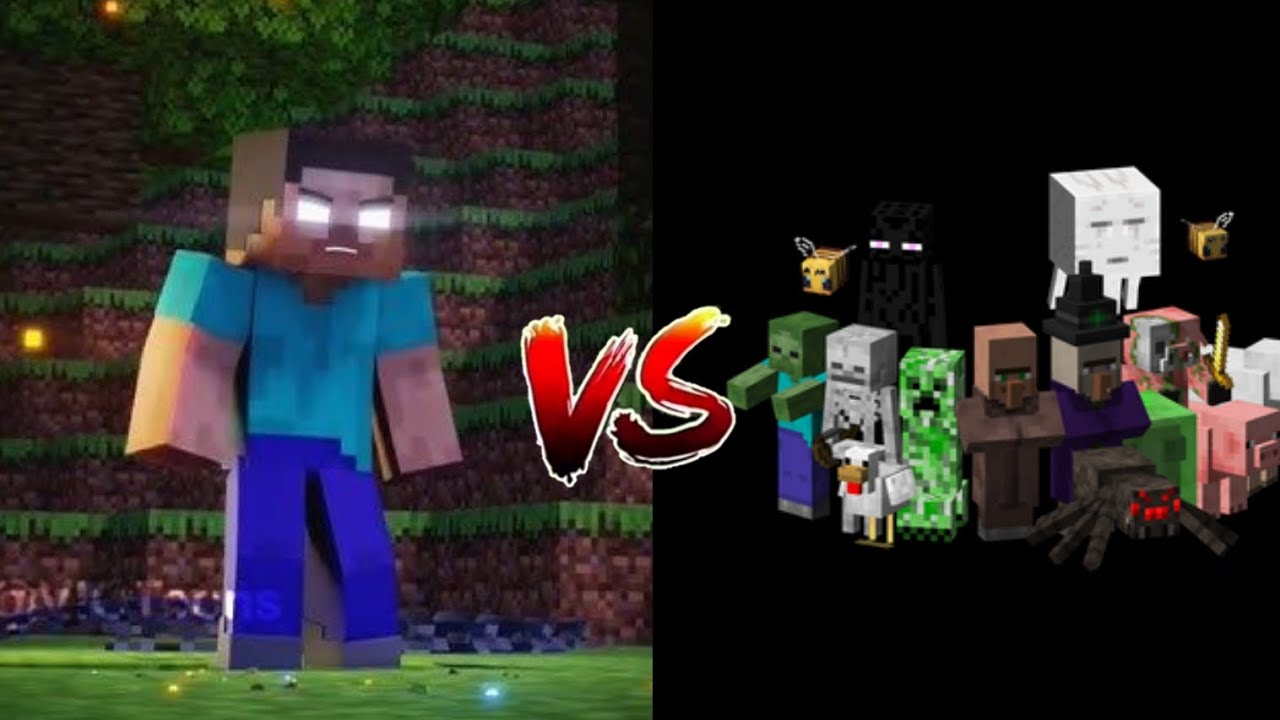 Herobrine Vs all Mobs #minecraft 💥