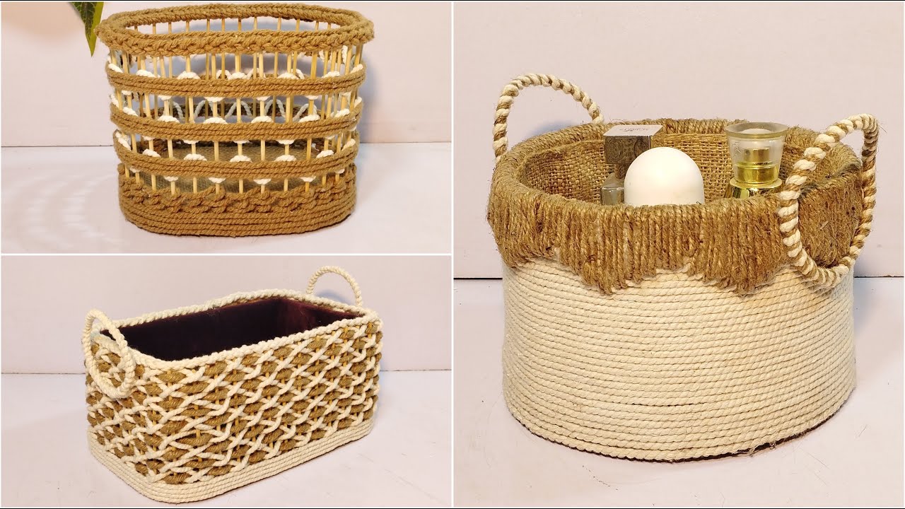 3 Different ideas of Jute Rope Storage Basket |Diy Rope Basket |Diy Storage Organizer | Hamna Nadeem