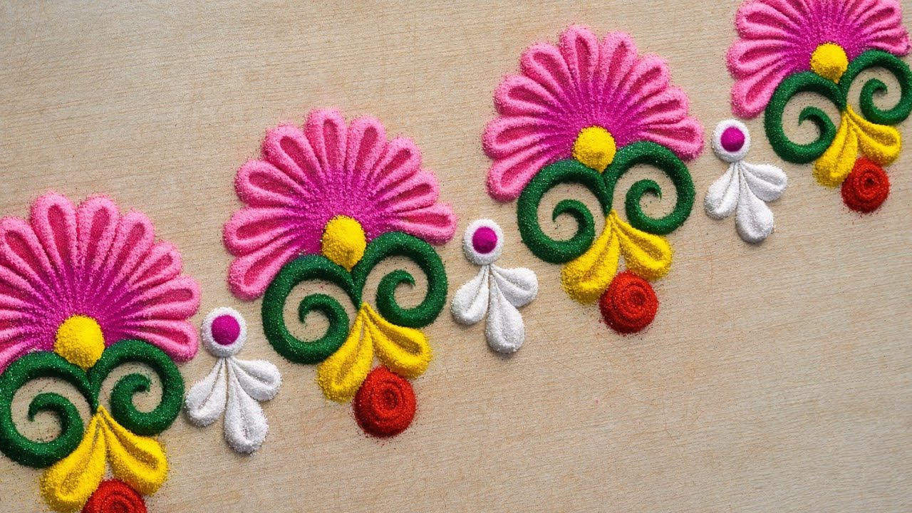 दारासमोर काढण्यासाठी अतिशय सोपी आणि सुंदर 2 बाॅर्डर पट्टा रांगोळी डिजाईन🌸👌