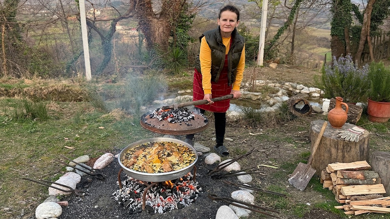 Chicken Rice Under Sac. Milk Baklava. Wood Smoke. This Is Eid Mubarak in Our Village 🔥🍚🍯☪️🏔️