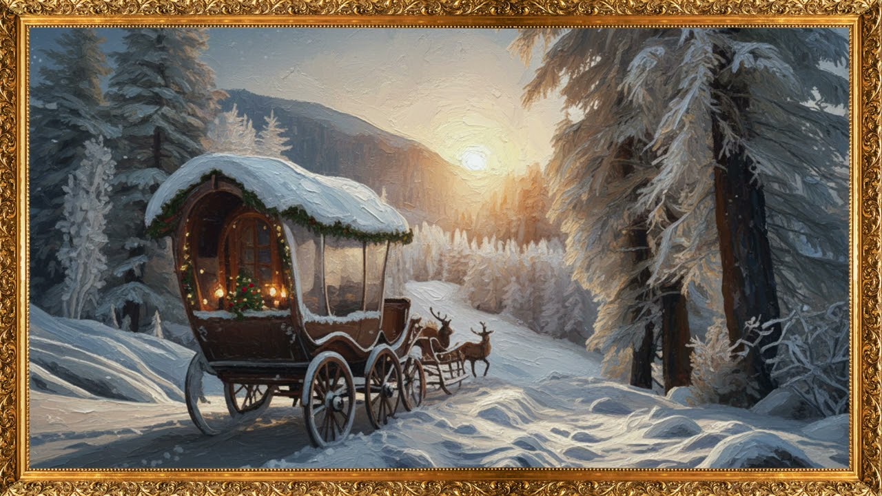3 Hours of Cozy Winter Carriage Ride | Snowy Forest Frame TV Art Screensaver ❄️🕯️