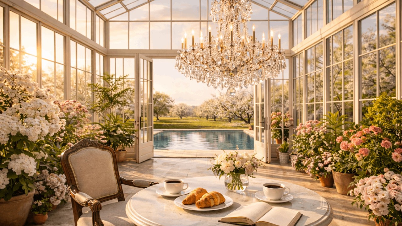 Spring Garden Pool Ambience 🌸 Birds, Water Sounds & Relaxing Music for Study, Sleep & Calm
