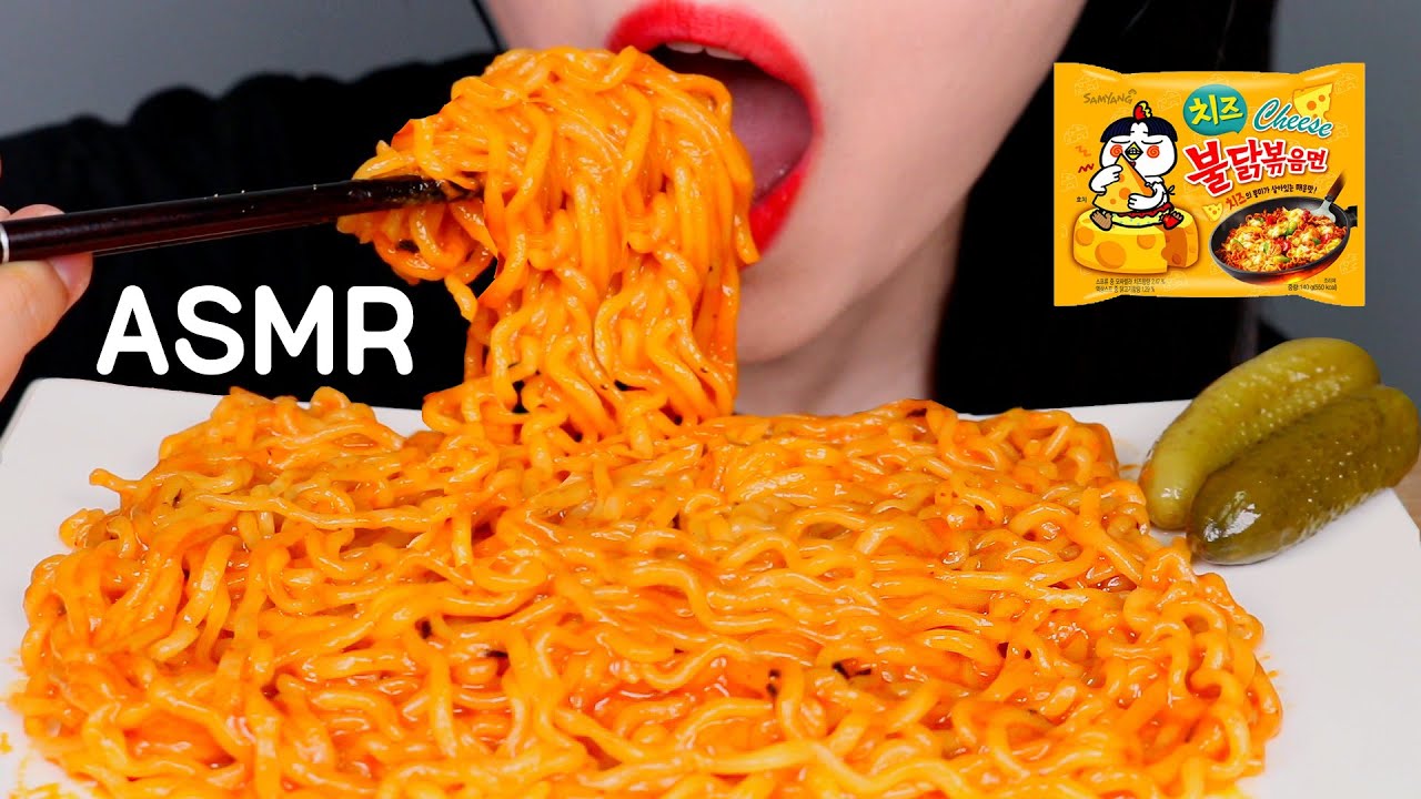 ASMR CHEESY SPICY FIRE NOODLES 치즈불닭볶음면 먹방 咀嚼音 チーズブルタッ炒め麺 EATING SOUNDS NO TALKING MUKBANG
