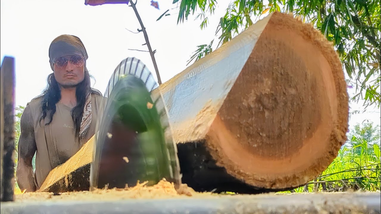 Penggergajian Kayu Jati di Kebun !! Gergaji mesin Serkel rakitan
