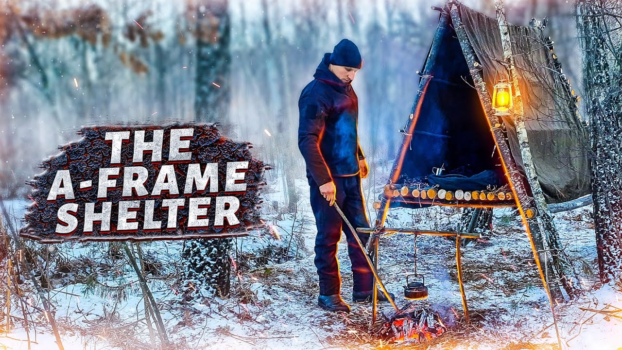 Winter Bushcraft Camp, Solo Overnight, OFF GRID TINY HOUSE - ASMR