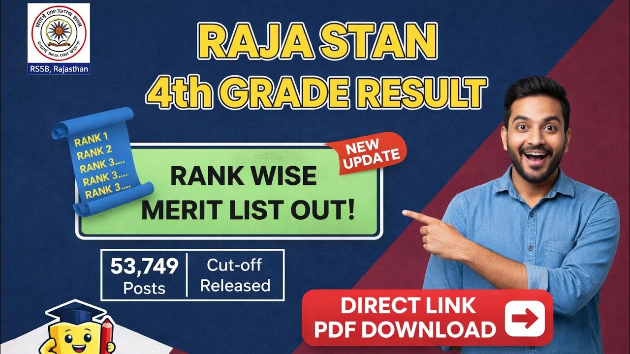 राजस्थान 4th ग्रेड रिजल्ट रैंक  लिस्ट जारी // राजस्थान 4th ग्रेड कट ऑफ / राजस्थान 4th ग्रेड रिजल्ट