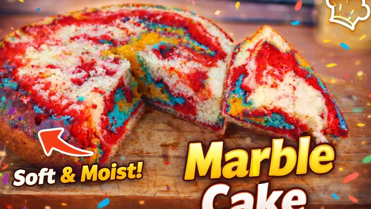 🌈 Rainbow Marble Cake Recipe | Easy, Colorful & Super Soft 🍰