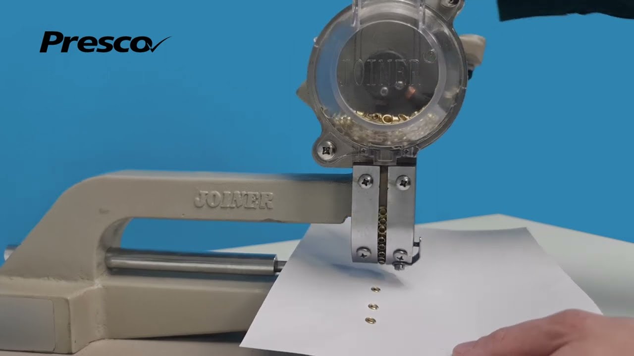 Easi-Eye Long Arm Eyeletter from Presco with self loading hopper for small eyelets