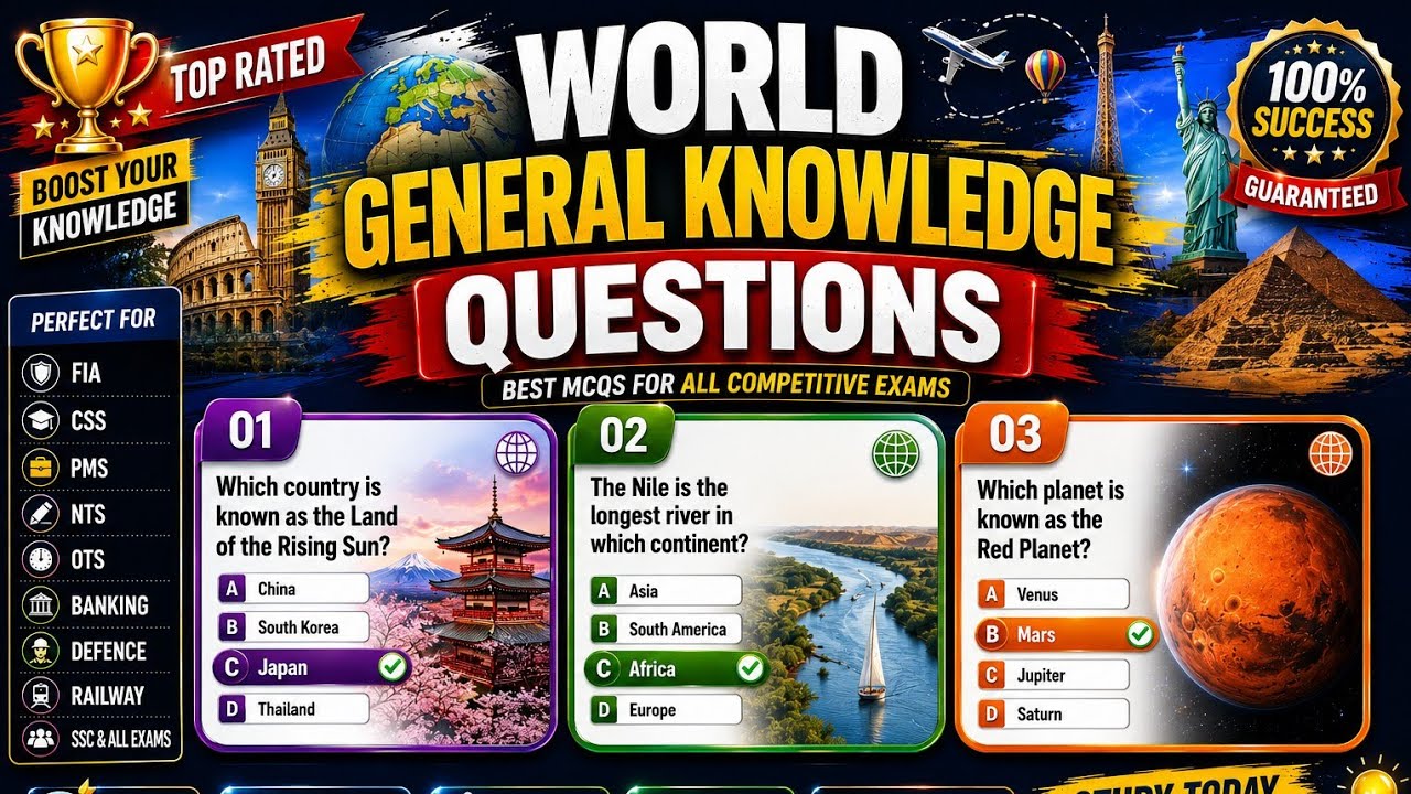 Top 100 World GK Questions with Answers | FIA, FPSC, PPSC, CSS, PMS