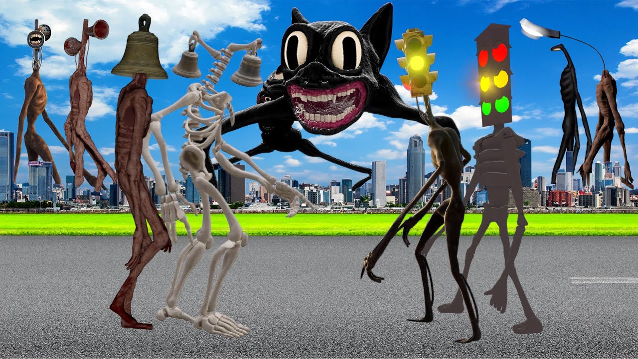 TEAM Siren Head VS TEAM Bell Head VS Mutant Cartoon Cat VS TEAM Light Head VS TEAM Traffic Head