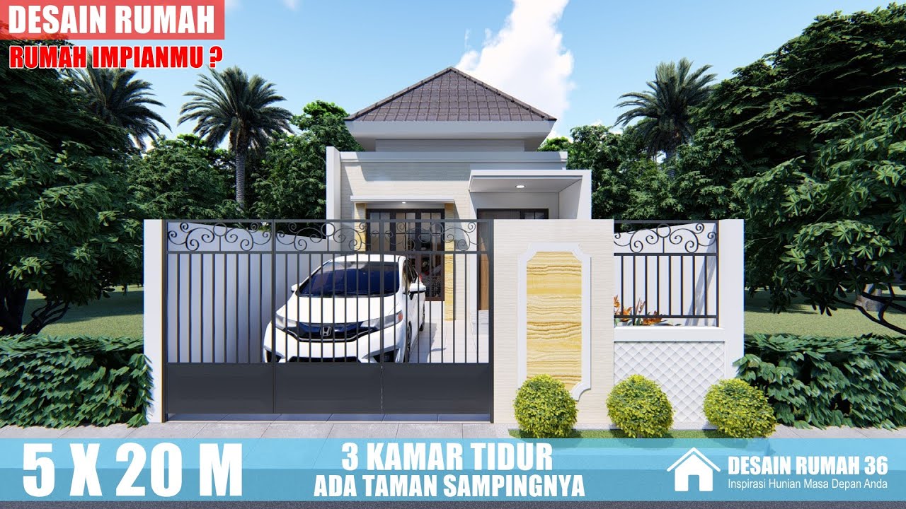 DESAIN RUMAH 5X20 METER 3 KAMAR TIDUR
