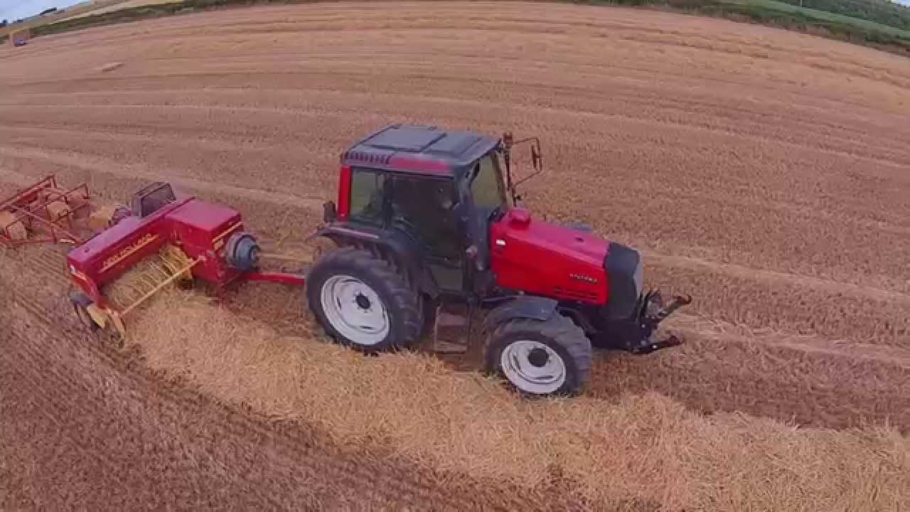 Harvest 2015 Small baling Barley straw. In HD