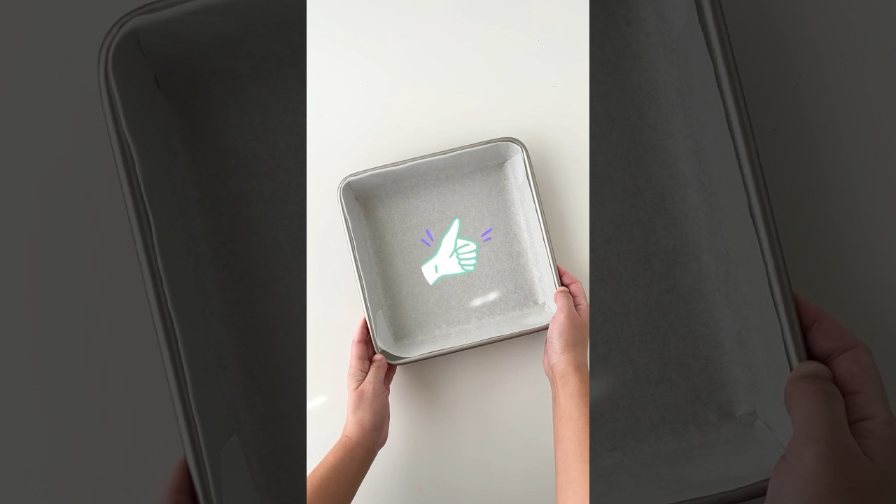 Easiest way to line a square pan with parchment paper. #baking #bakingtips #bakinghacks