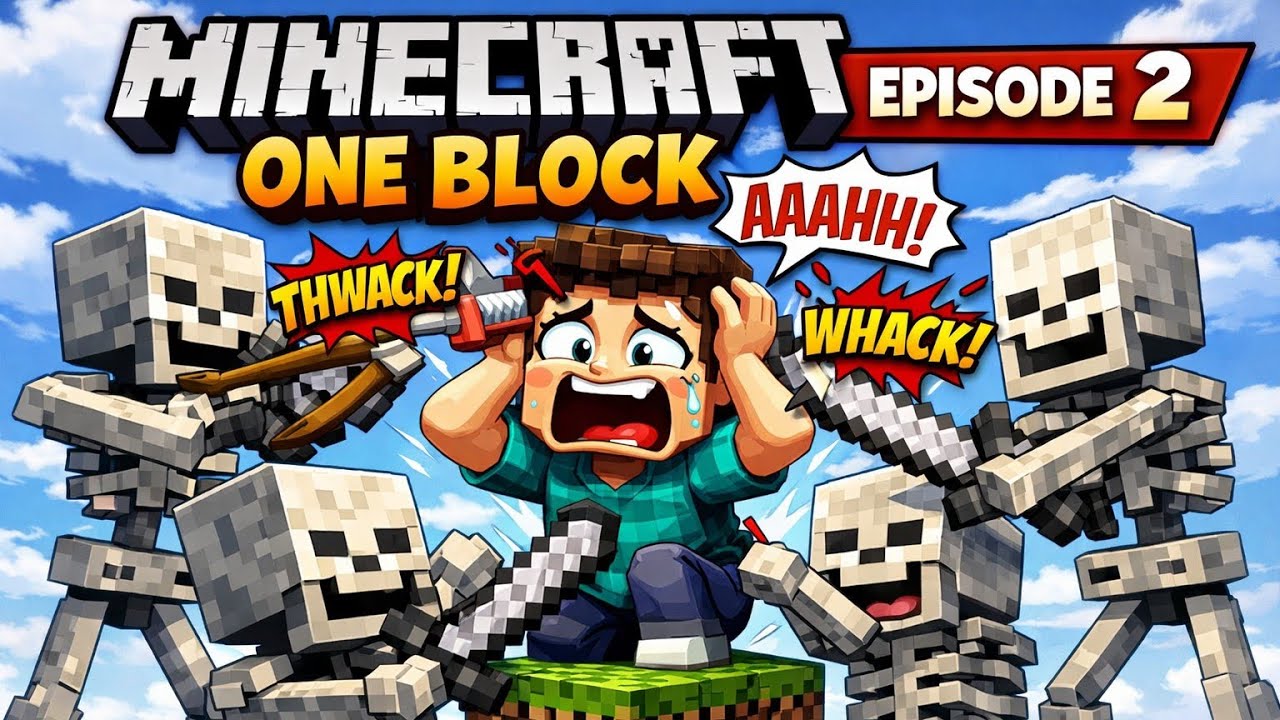 ONE BLOCK SURVIVAL GONE WRONG SKELETON ATTACK || MINECRAFT ONE BLOCK SERIES EPISODE #2