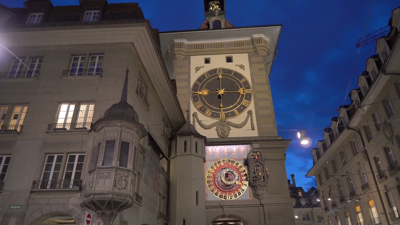 Walking in central Bern at night and driving out of Bern, Switzerland 🇨🇭