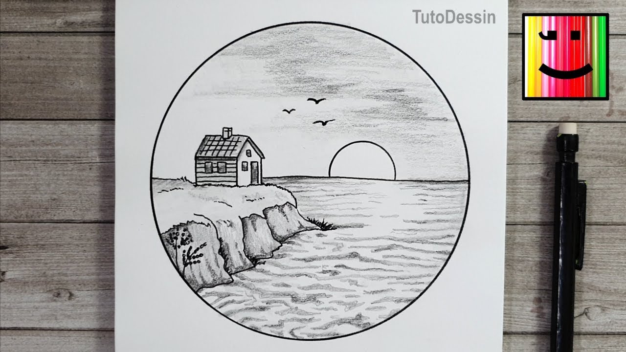 Comment dessiner une maison au bord de la mer au crayon de papier