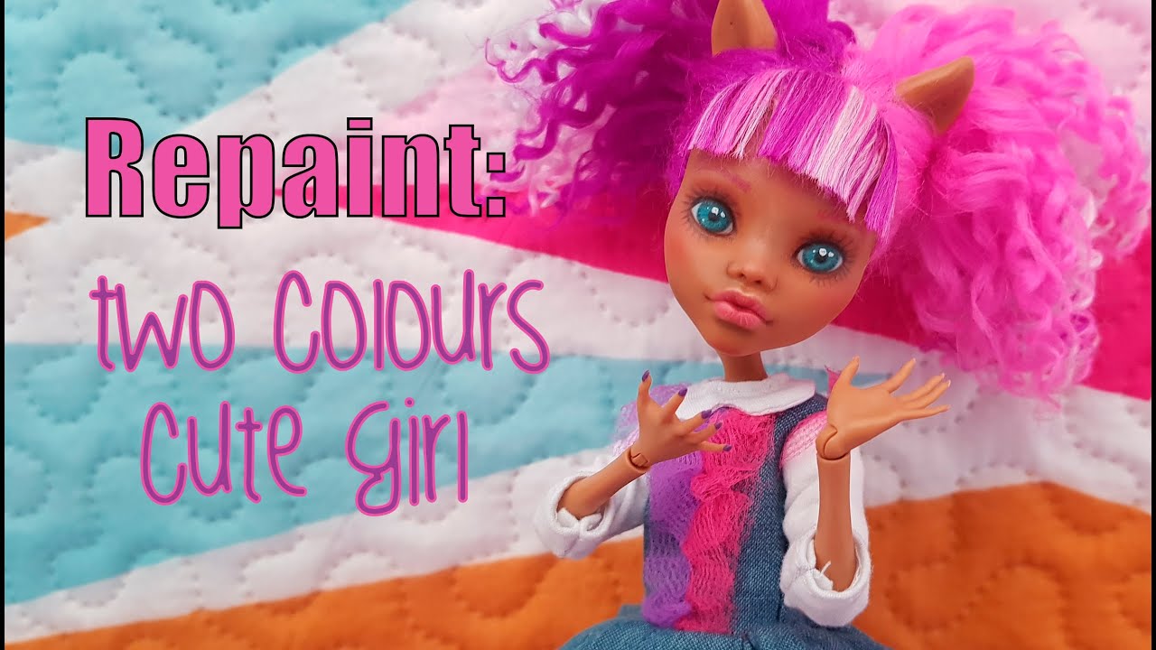 Repaint: Pink and purple cute girl - Custom OOAK doll