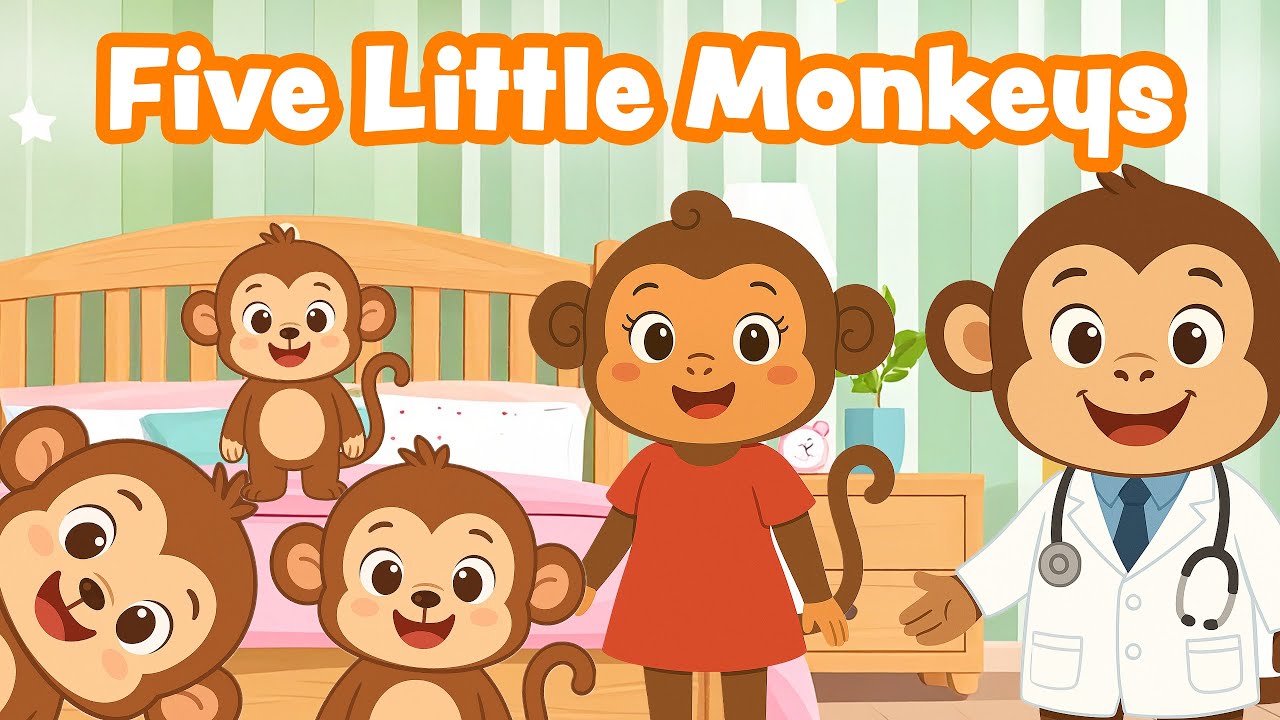 Five Little Monkeys Jumping On The Bed | Children Nursery Rhyme | Fun Kid Songs