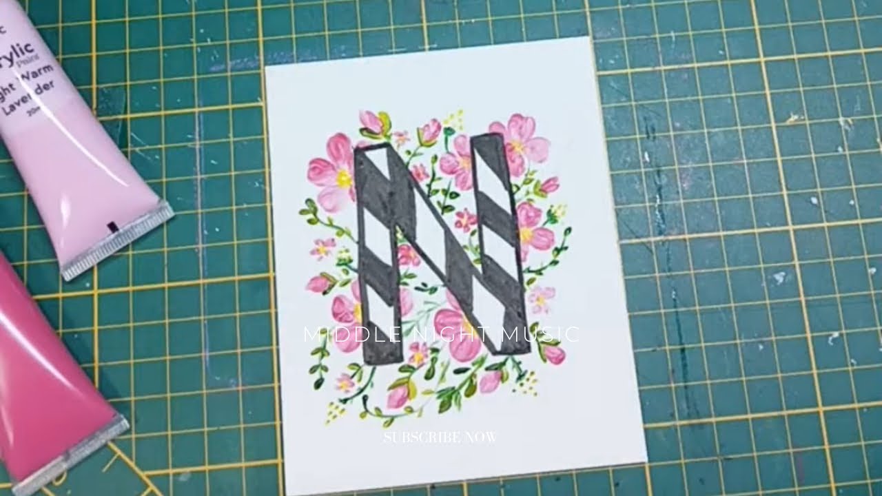 comment utiliser la peinture acrylique pour décorer la lettre N pour les débutants- asmr -fleur /art