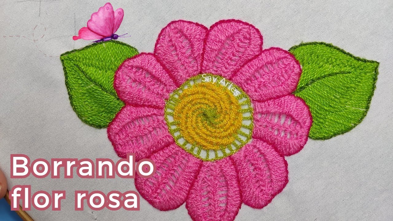167 - Bordando una flor rosa | Say Artes