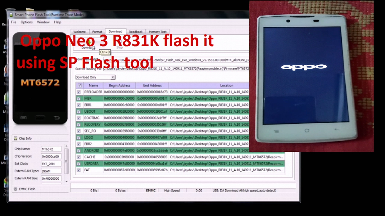 Oppo Neo 3 R831K flash it using SP Flash tool and PMT changed for the rom fix