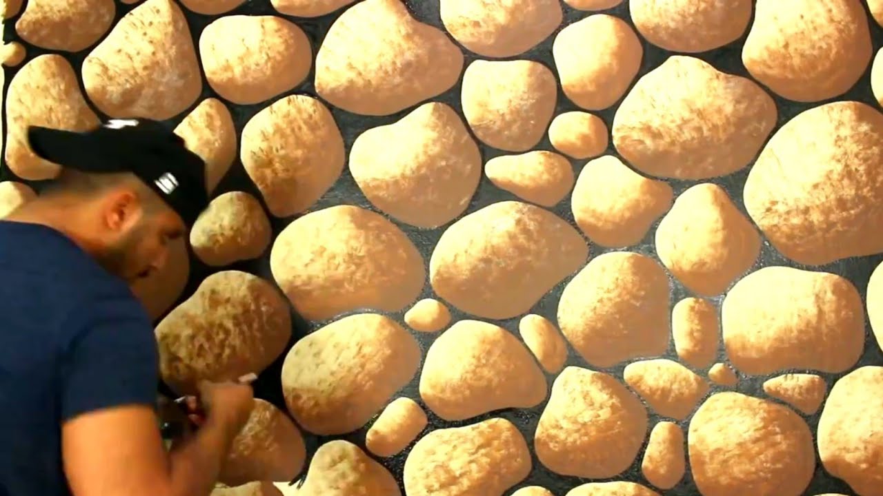 How To Apply Stone Design On Walls In Easy Way. How To Paint Stone Texture With Acrylic.