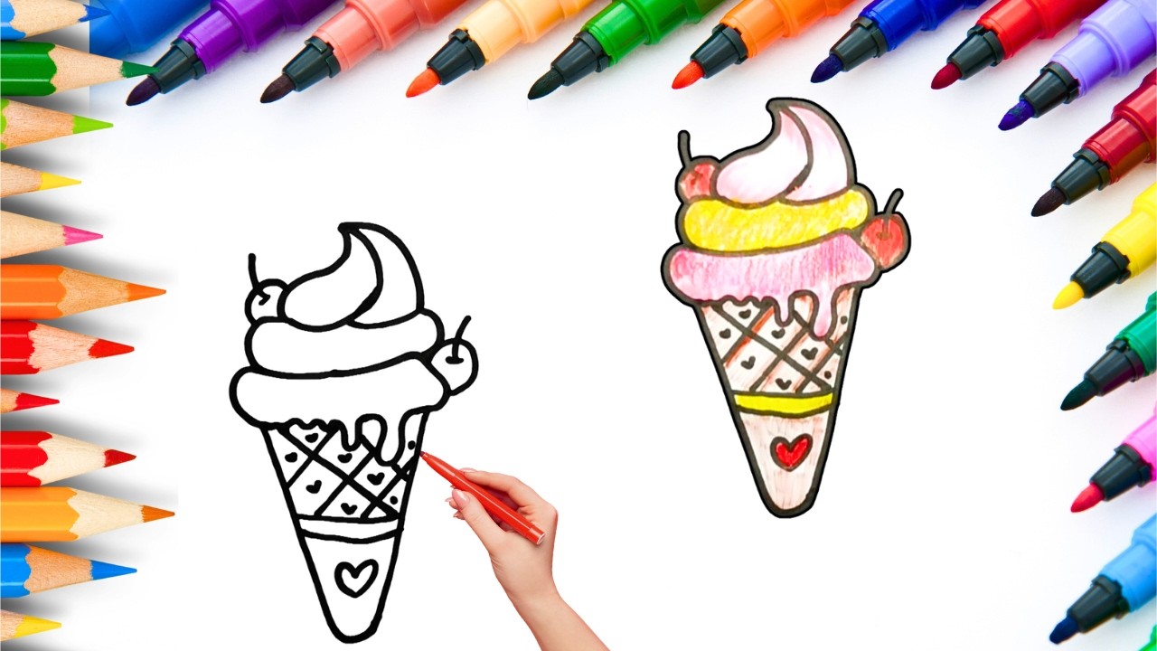 How To Draw cute Icecream Drawing, Painting & Coloring For Kids and Toddlers_🌈🎨