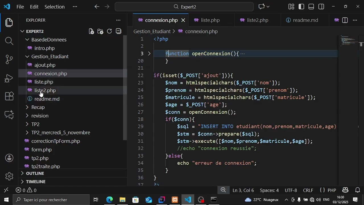 PDO en PHP L2 IAGE 03_12_2025