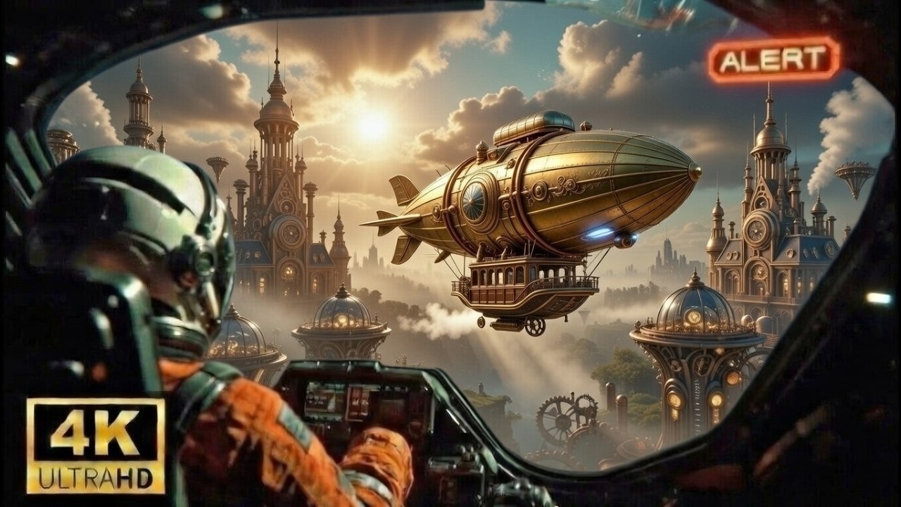 🪐 SPACE POV: Arrival over the Aetheric Skies of Neo-Victoria | Steampunk Dirigible Descent Ambience