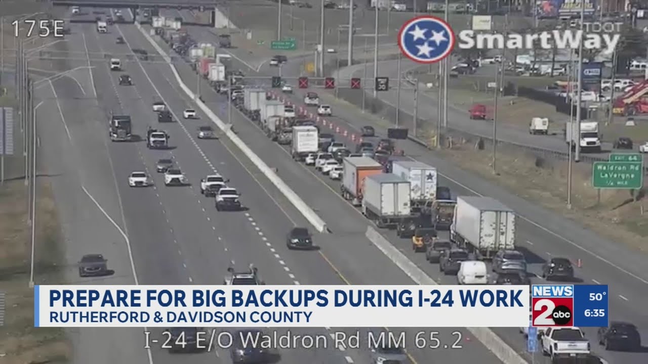Prepare for traffic backups during I-24 work in Davidson, Rutherford counties