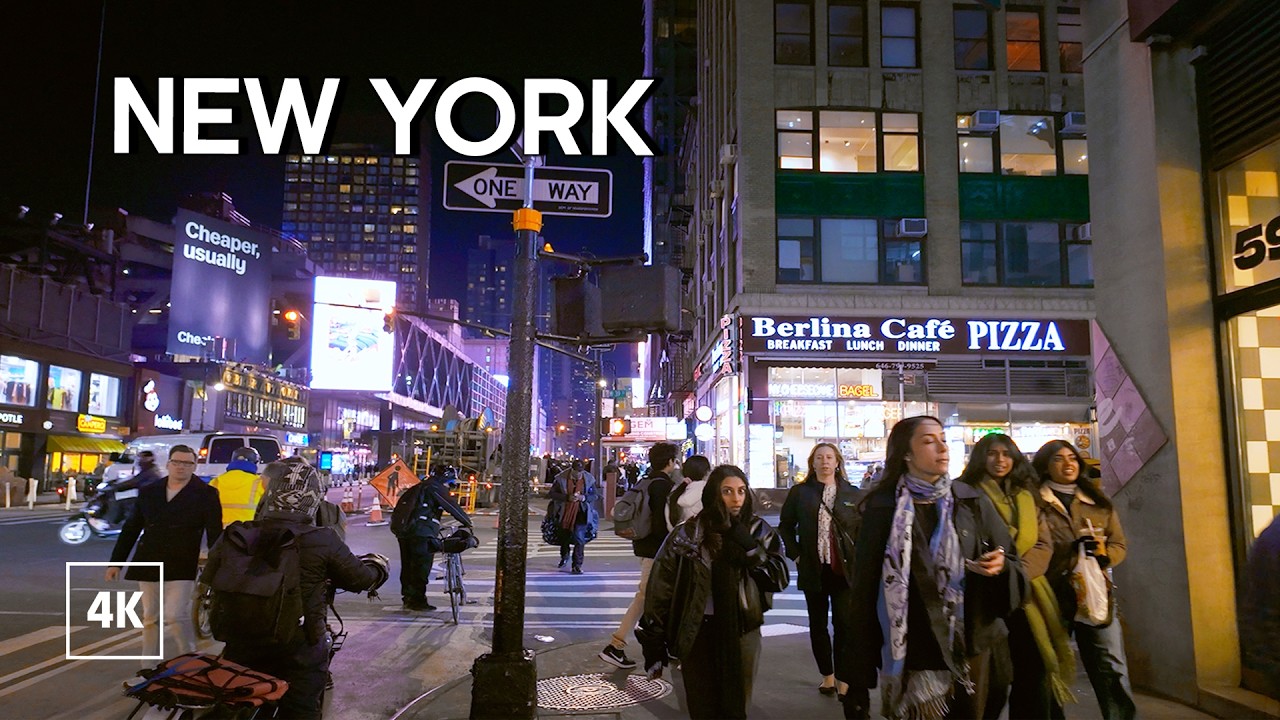 New York City Night Walk, Evening stroll in Midtown Manhattan
