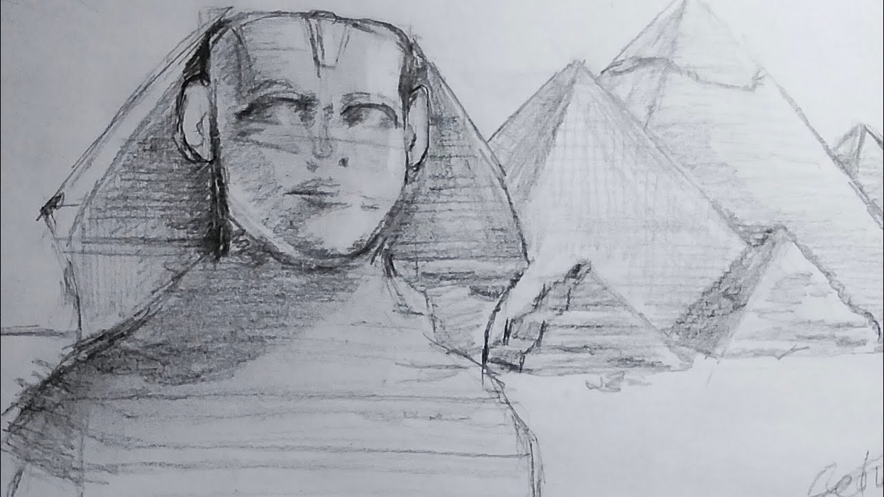 تعليم رسم أبو الهول والأهرامات خطوة بخطوة | رسم سهل للمبتدئين بالقلم الرصاص