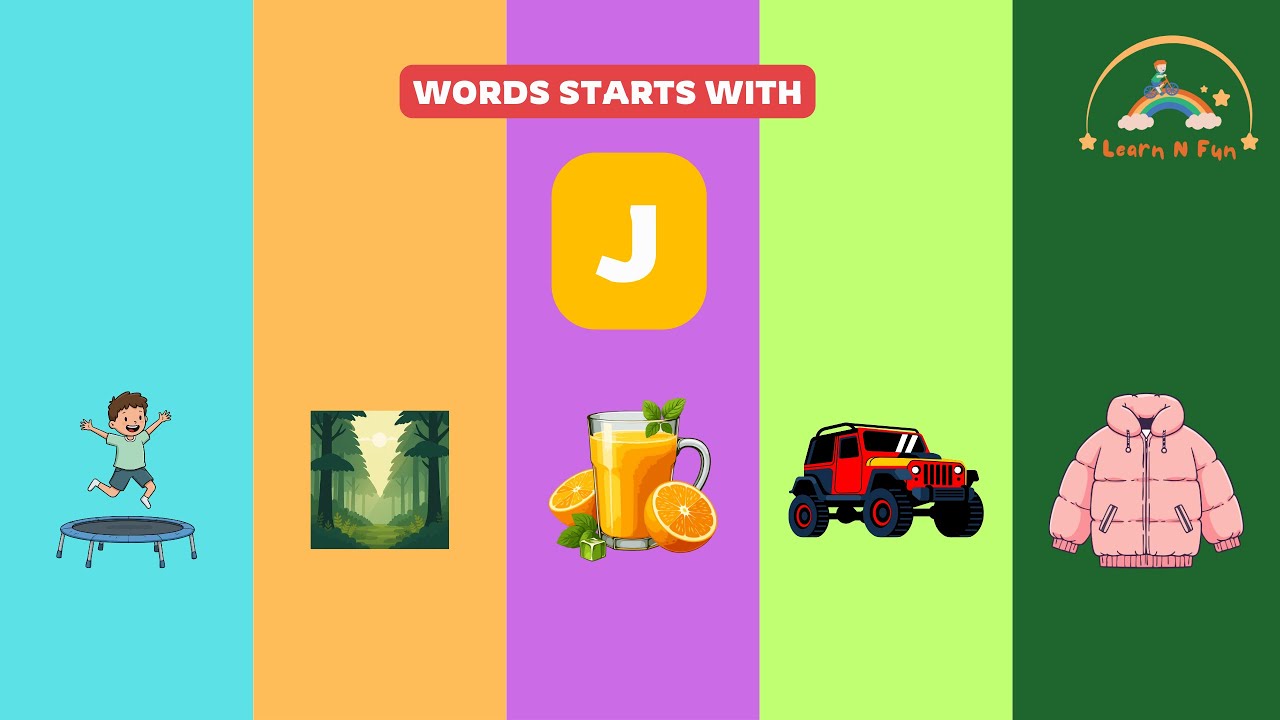 Learning Words: The Letter J | Jump, Jungle, Juice, Jeep & Jacket | ABC & Phonics for Kids