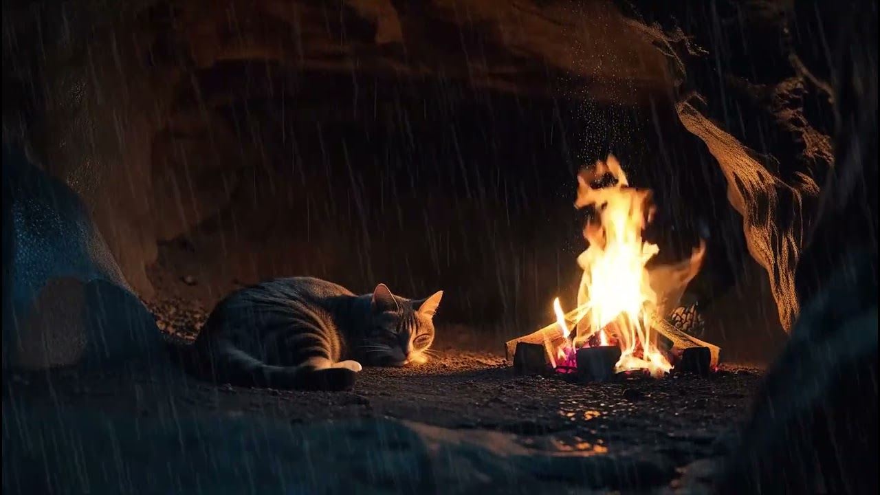 Cat Sleeping in a Cave with Rain and Fireplace Sounds for the Perfect 8 Hours of Deep Sleep