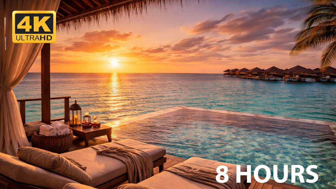 Maldives Sunset Infinity Pool 🌅 Luxury Ocean Relaxation • 8 Hours 4K Ultra HD