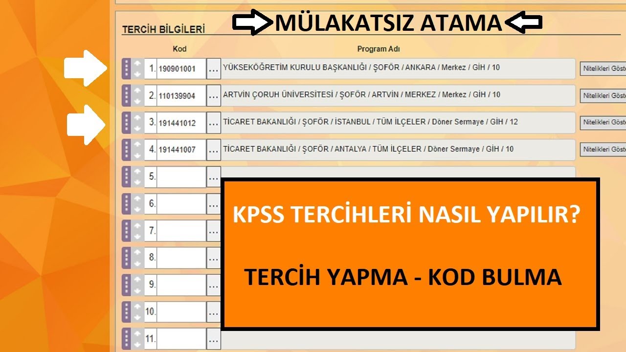 KPSS TERCİHİ NASIL YAPILIR? M&Uuml;LAKATSIZ LİSE &Ouml;NLİSANS LİSANS MEMUR ATAMASI (KOD BULMA -TERCİH YAPMA)