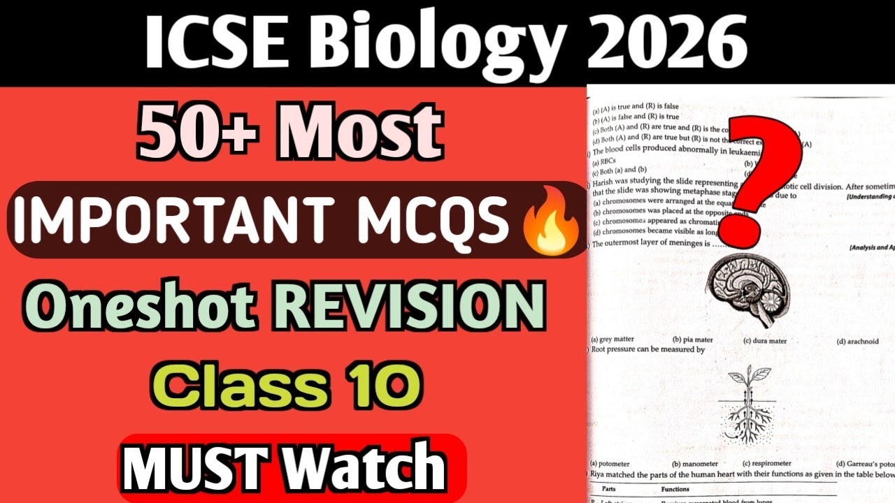 ICSE Biology 2026 | 50+ Most Expected MCQs One Shot REVISION🔥 | Class 10 | Must WATCH 