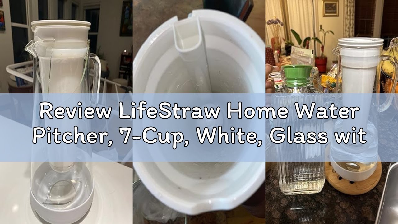 Review LifeStraw Home Water Pitcher, 7-Cup, White, Glass with Silicone Base, White, for Everyday Pro